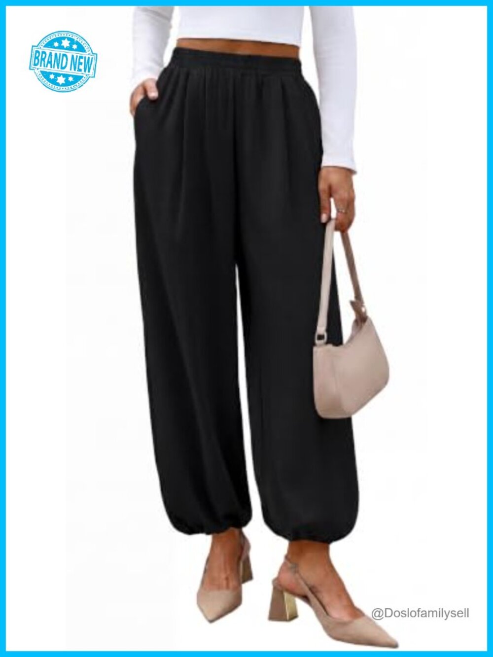 Sampeel Balloon Pants High Waist Pleated Trousers with Pockets